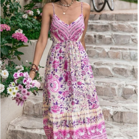 Boho floral print drawstring waist cami dress - Picture 16 of 16